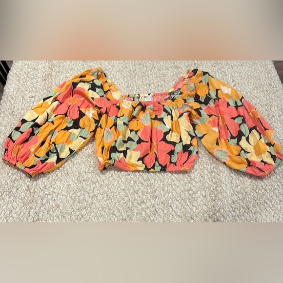 Billabong Floral Crop Top size Small Orange/green/brown/yellow - Picture 5 of 6